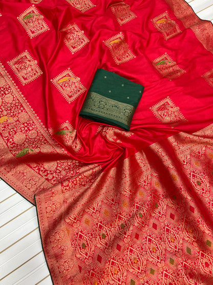Red color Karwa Chauth Saree with Unstitched