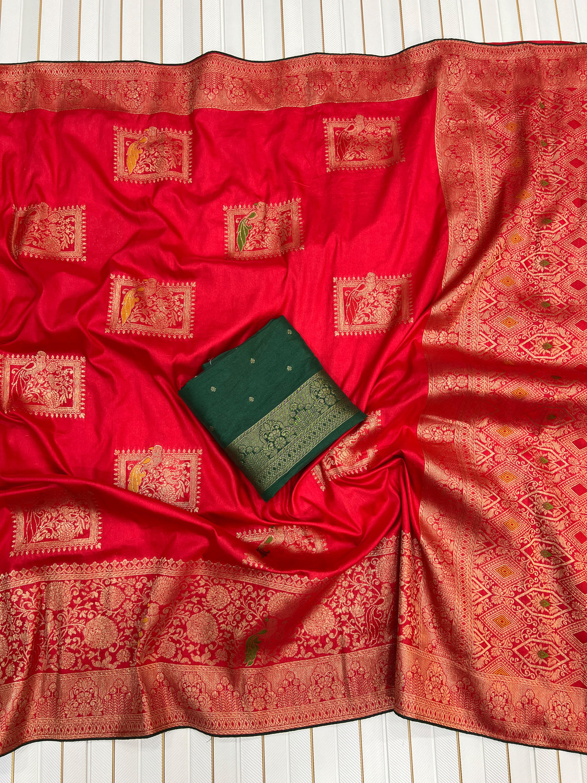 Red color Karwa Chauth Saree with Unstitched