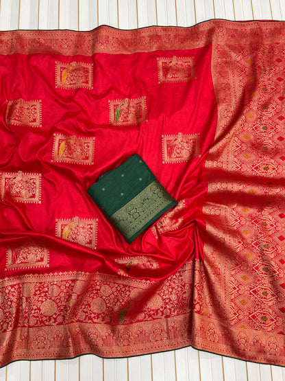 Red color Karwa Chauth Saree with Unstitched