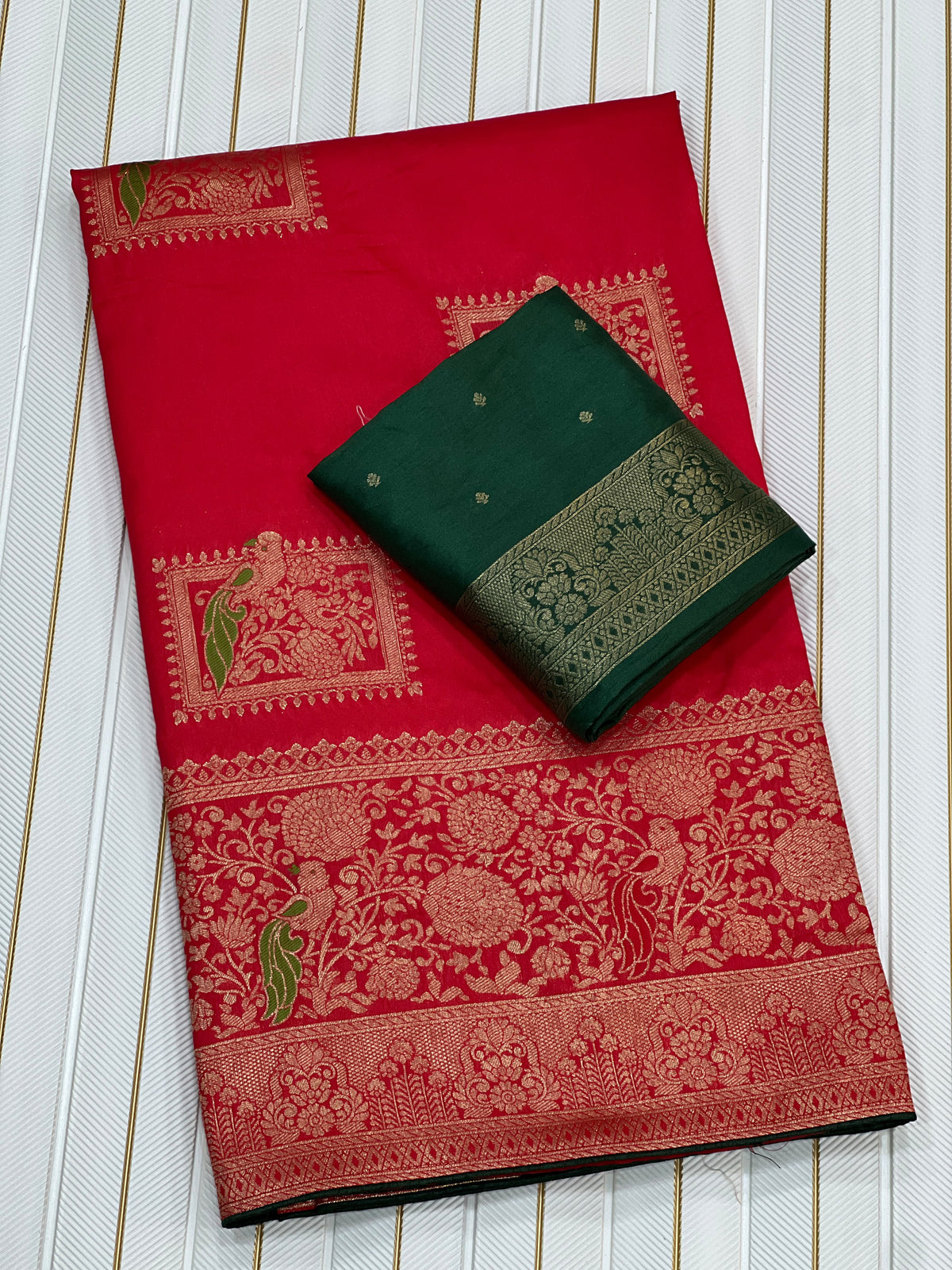 Red color Karwa Chauth Saree with Unstitched