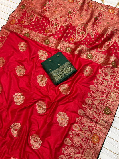 Red color Karwa Chauth Saree with Unstitched