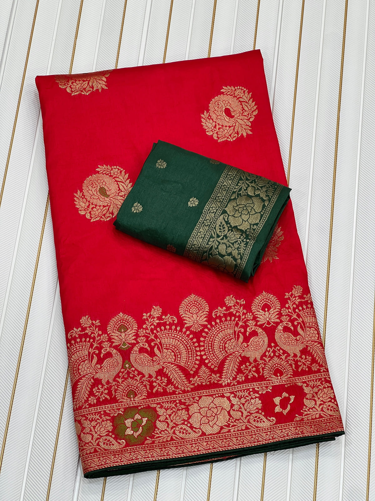 Red color Karwa Chauth Saree with Unstitched