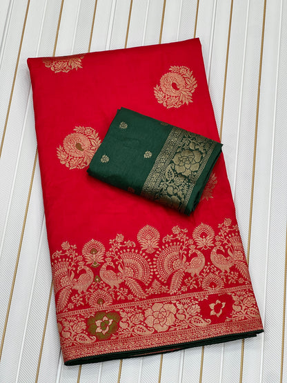 Red color Karwa Chauth Saree with Unstitched