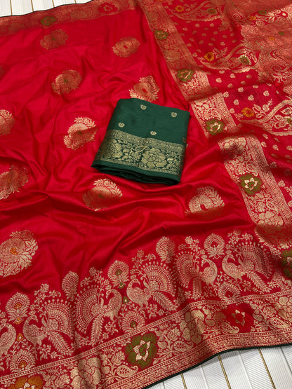 Red color Karwa Chauth Saree with Unstitched