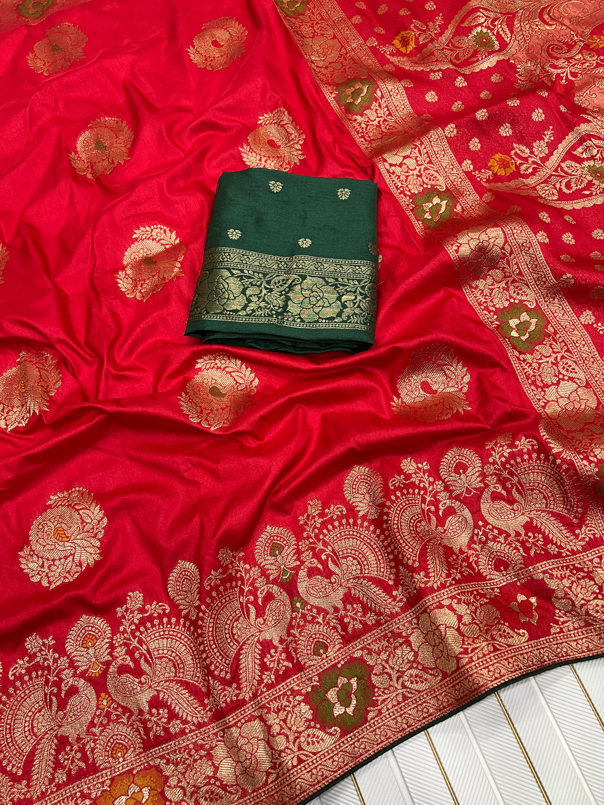 Red color Karwa Chauth Saree with Unstitched