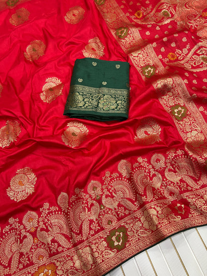 Red color Karwa Chauth Saree with Unstitched