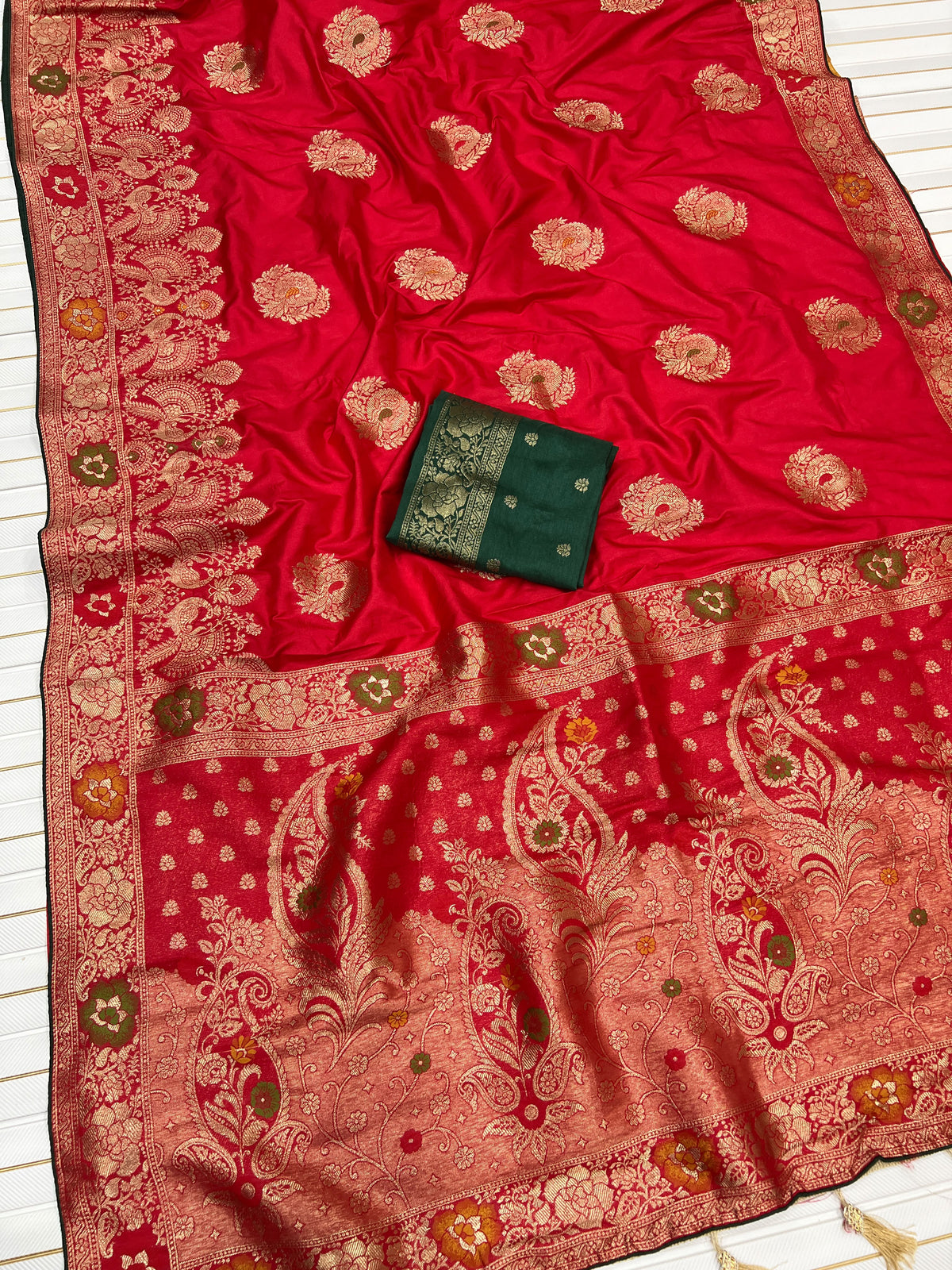 Red color Karwa Chauth Saree with Unstitched