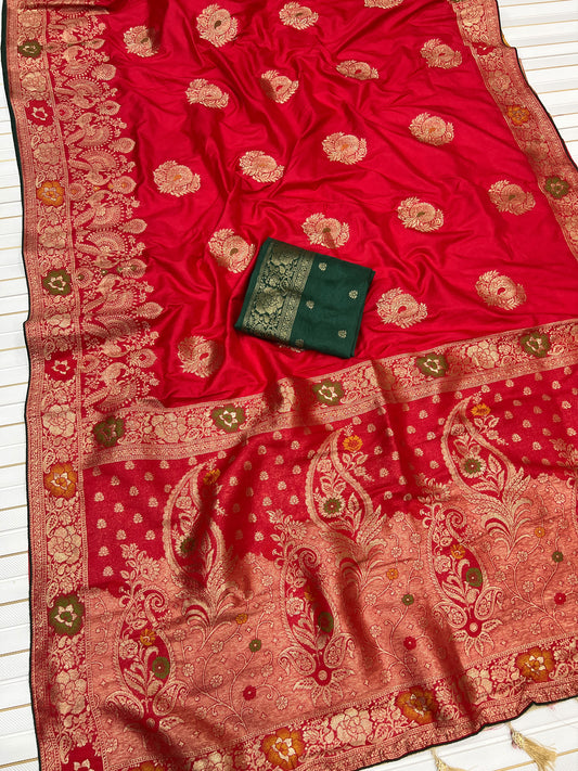 Red color Karwa Chauth Saree with Unstitched