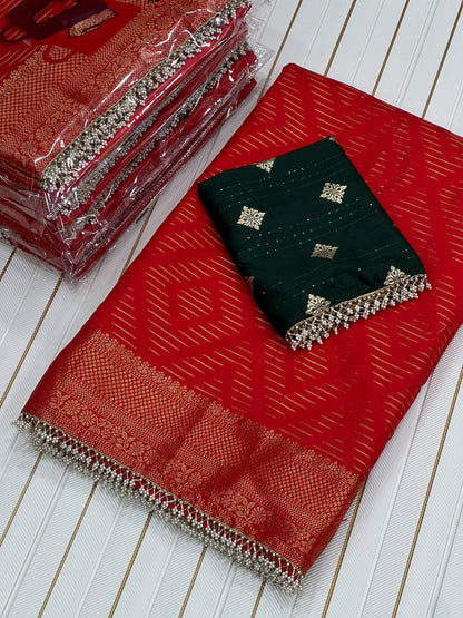 Traditional Red Dola Silk Banarasi Zari Saree