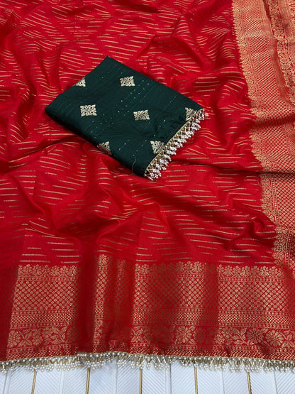 Traditional Red Dola Silk Banarasi Zari Saree