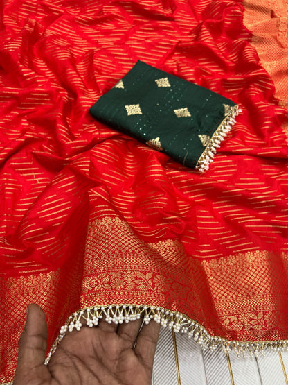 Traditional Red Dola Silk Banarasi Zari Saree