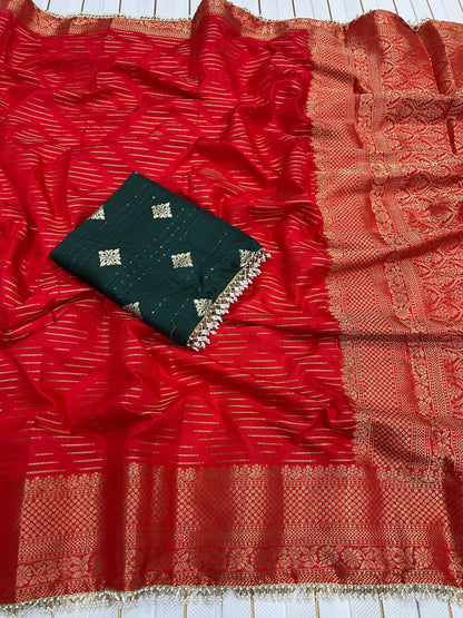 Traditional Red Dola Silk Banarasi Zari Saree