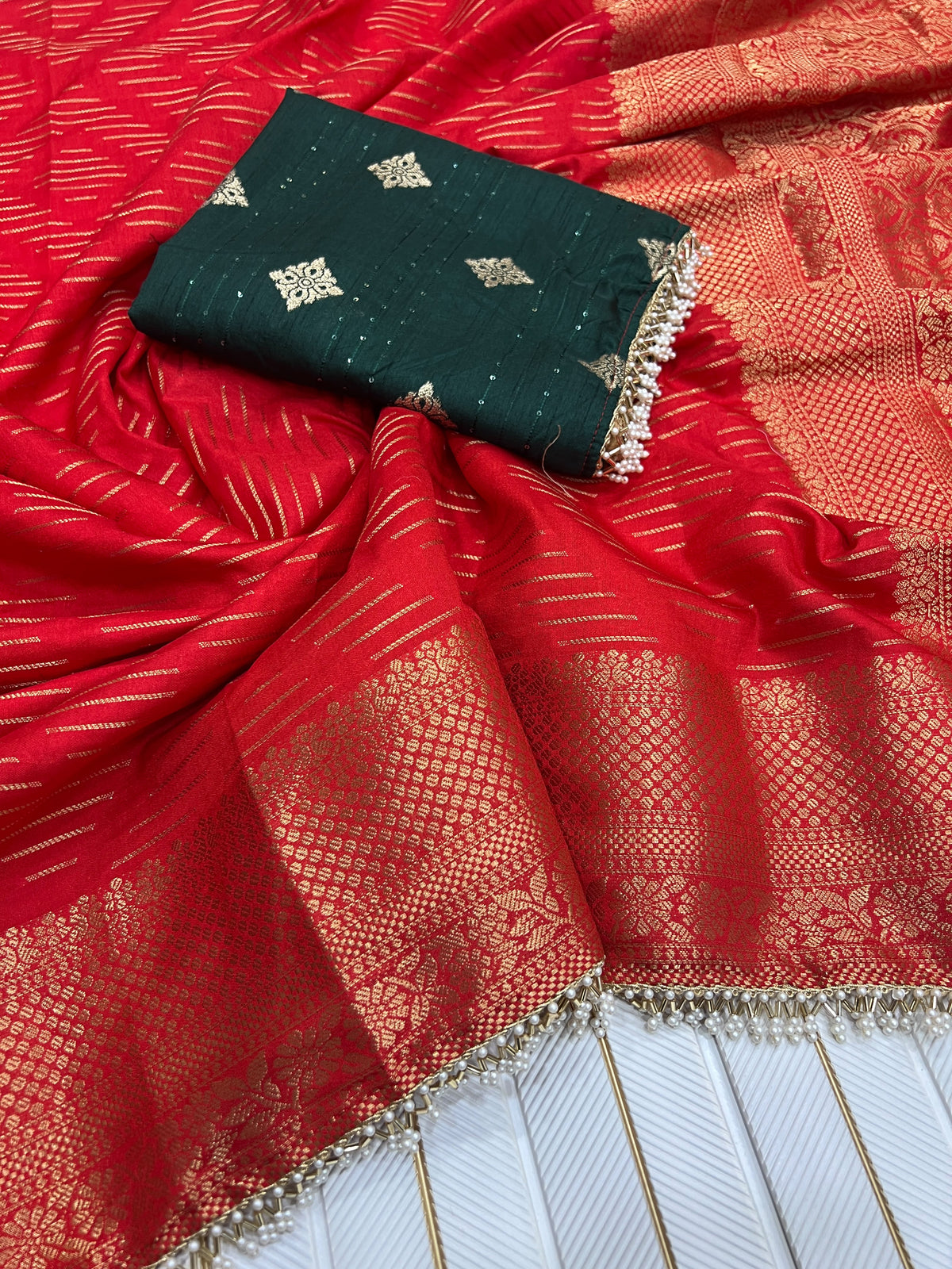 Traditional Red Dola Silk Banarasi Zari Saree
