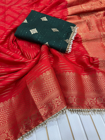 Traditional Red Dola Silk Banarasi Zari Saree