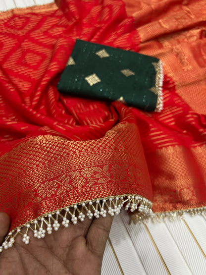 Traditional Red Dola Silk Banarasi Zari Saree