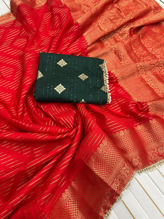 Traditional Red Dola Silk Banarasi Zari Saree