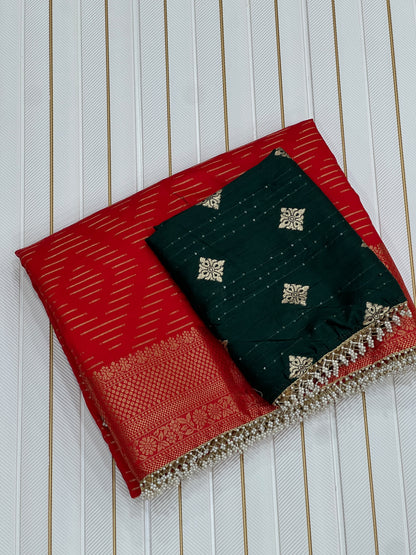 Traditional Red Dola Silk Banarasi Zari Saree
