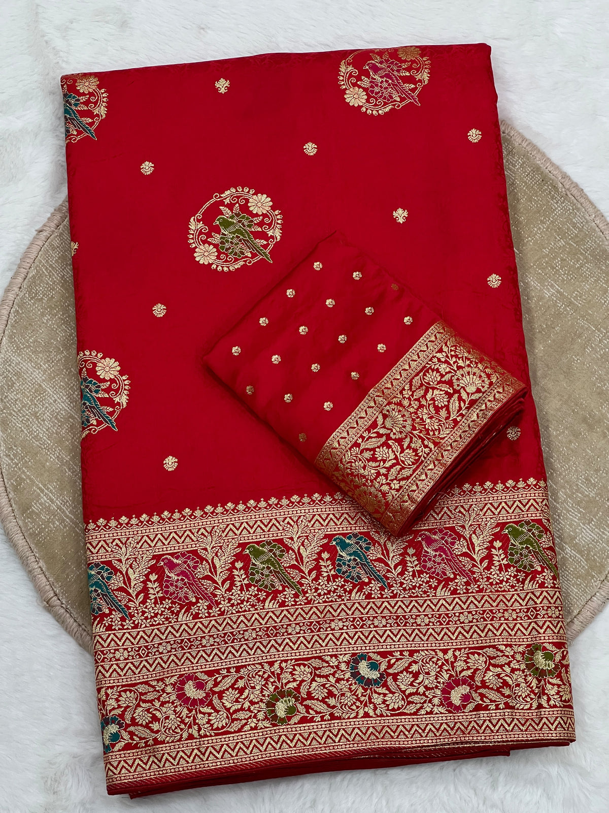 Traditional Red Satin Silk Banarasi Zari Saree