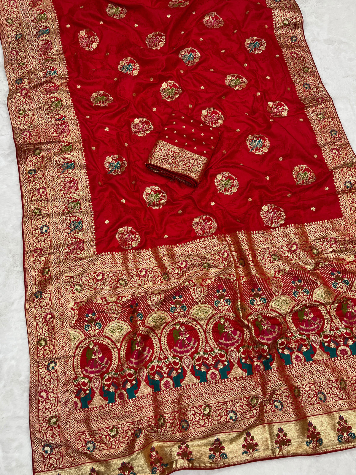 Traditional Red Satin Silk Banarasi Zari Saree