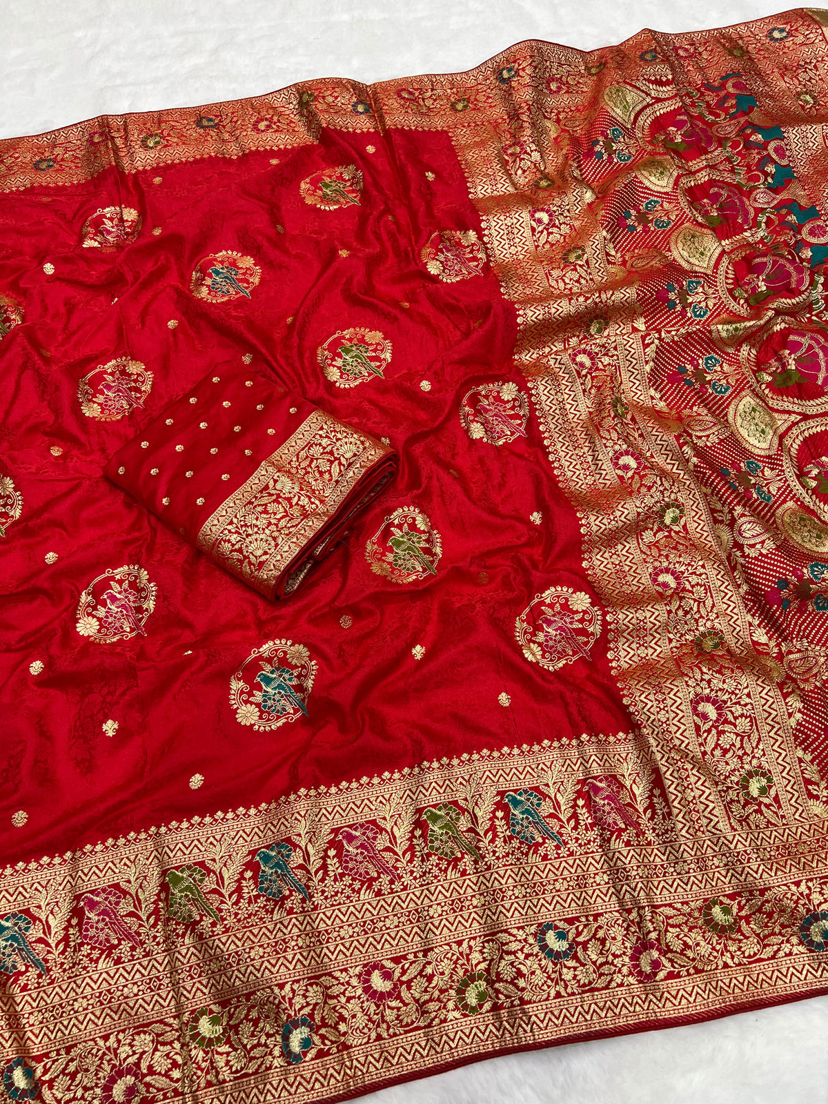 Traditional Red Satin Silk Banarasi Zari Saree
