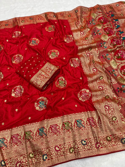 Traditional Red Satin Silk Banarasi Zari Saree
