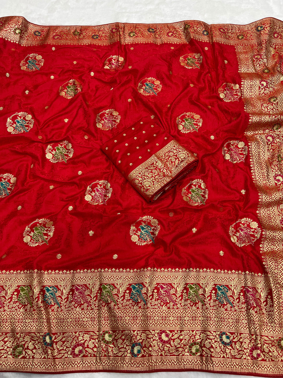 Traditional Red Satin Silk Banarasi Zari Saree