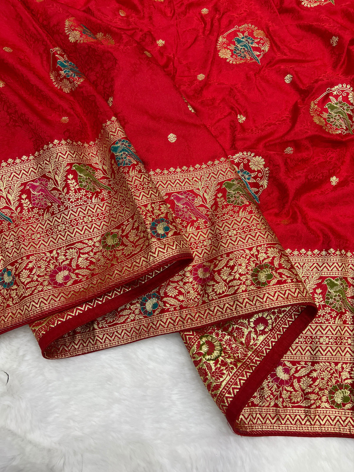 Traditional Red Satin Silk Banarasi Zari Saree