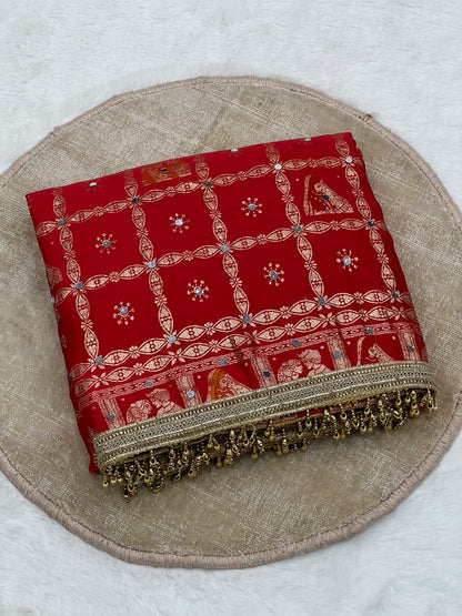 Red color Karwa Chauth Saree with Unstitched