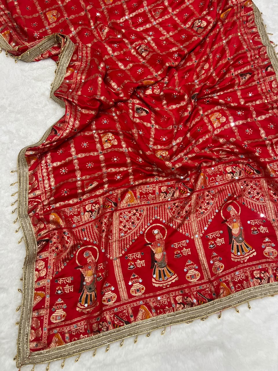 Red color Karwa Chauth Saree with Unstitched