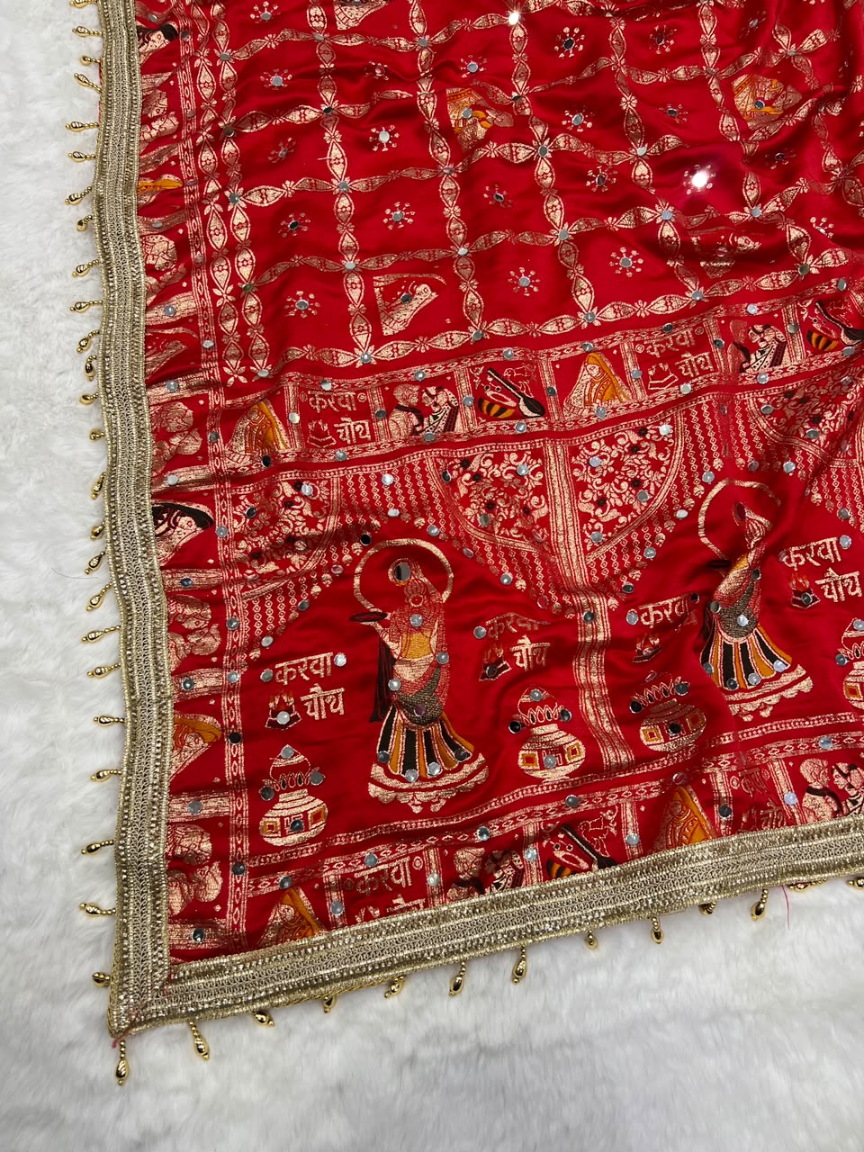 Red color Karwa Chauth Saree with Unstitched