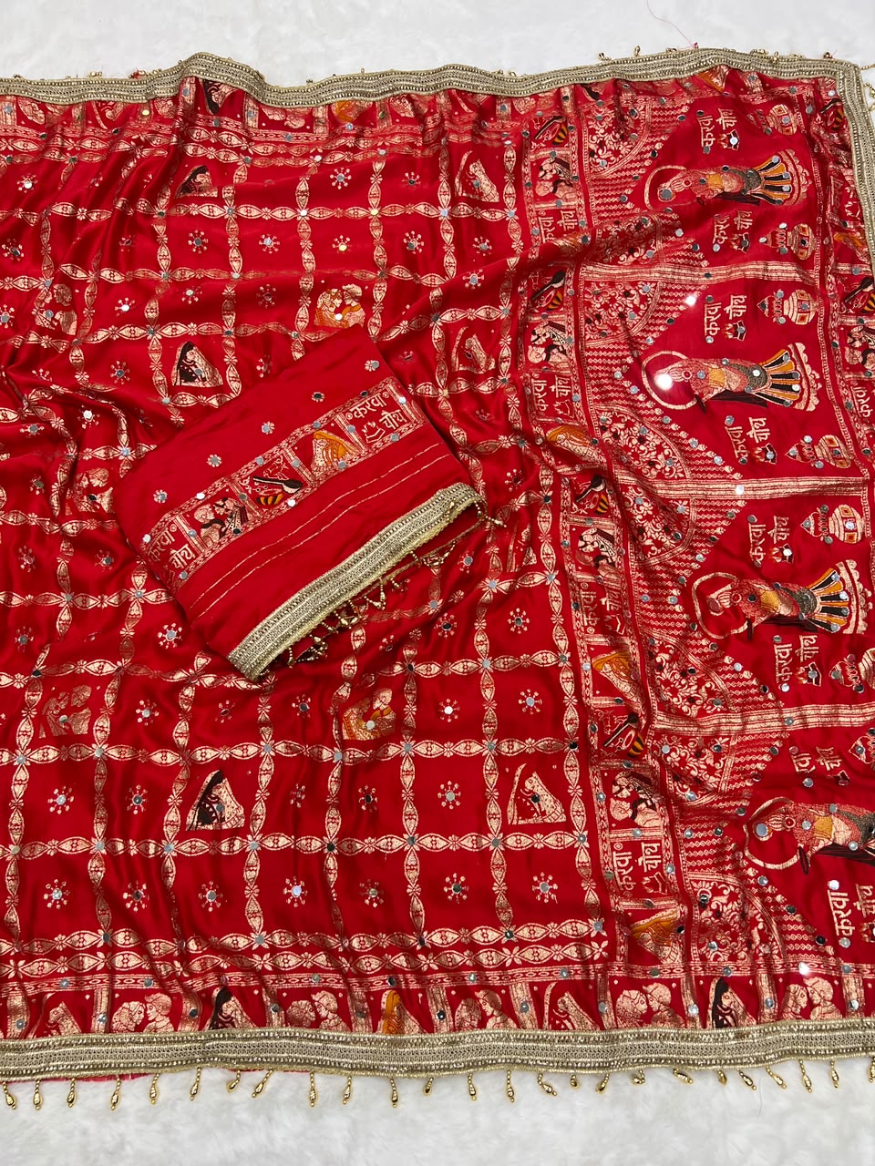Red color Karwa Chauth Saree with Unstitched