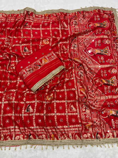 Red color Karwa Chauth Saree with Unstitched