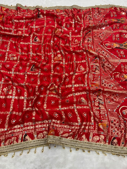 Red color Karwa Chauth Saree with Unstitched