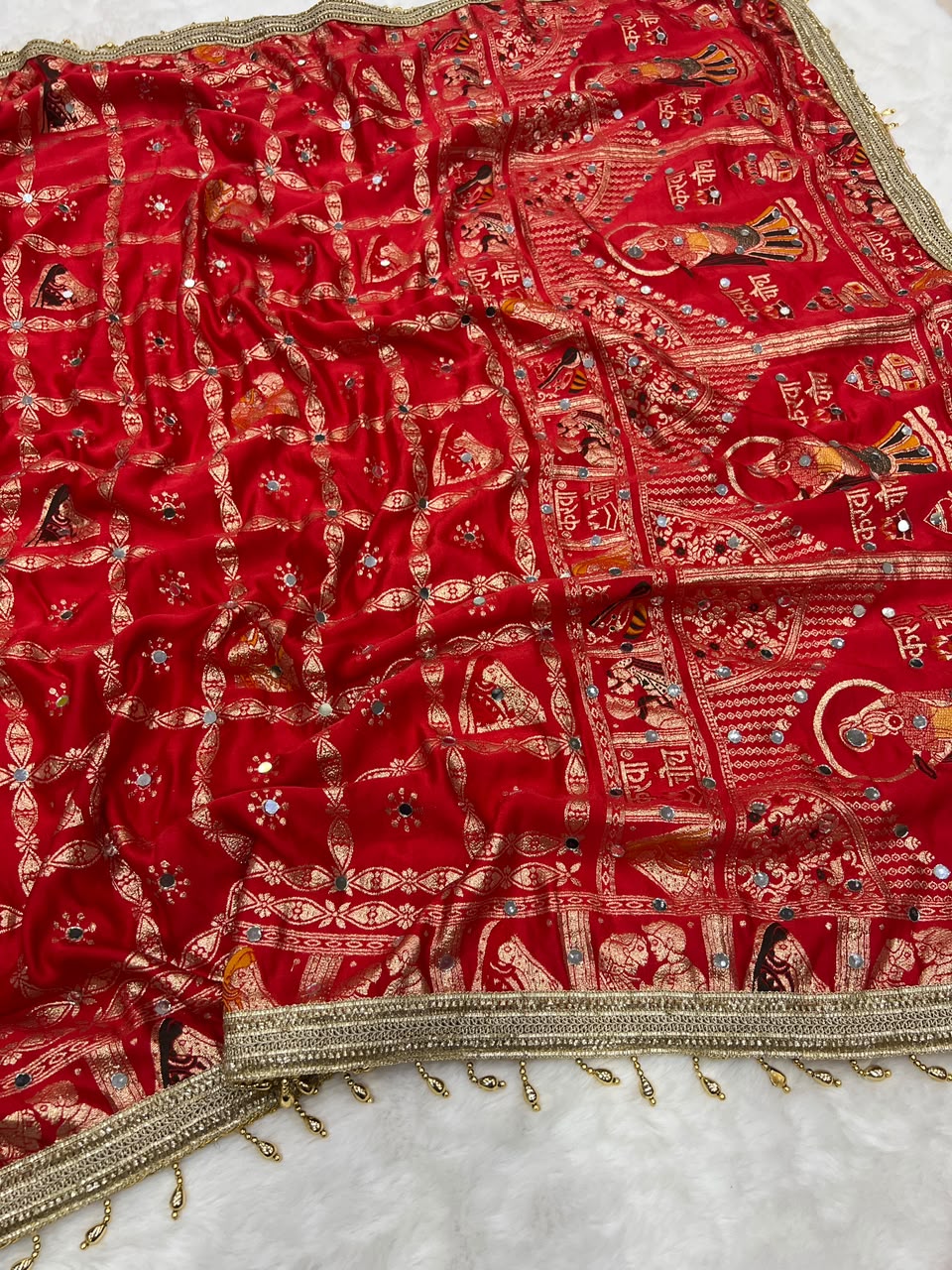 Red color Karwa Chauth Saree with Unstitched
