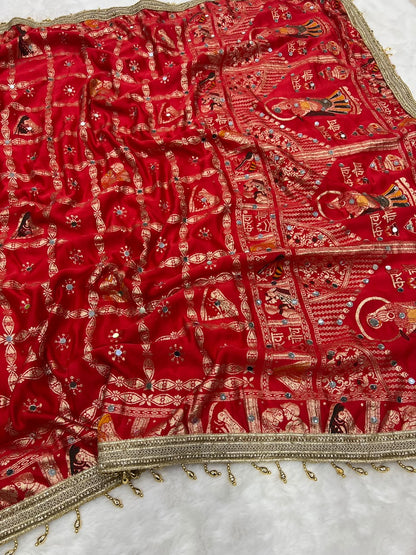 Red color Karwa Chauth Saree with Unstitched