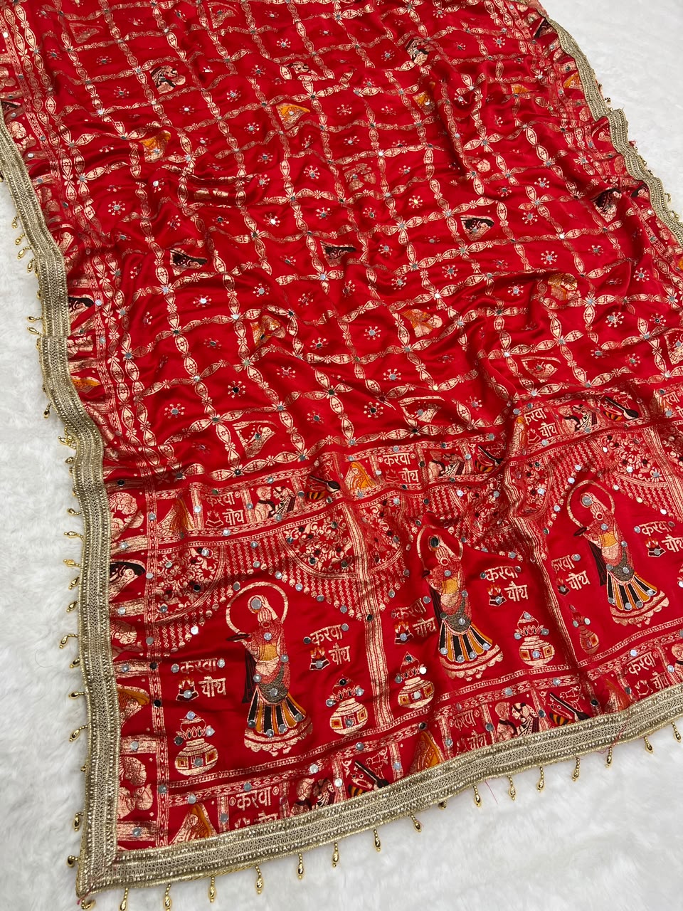 Red color Karwa Chauth Saree with Unstitched