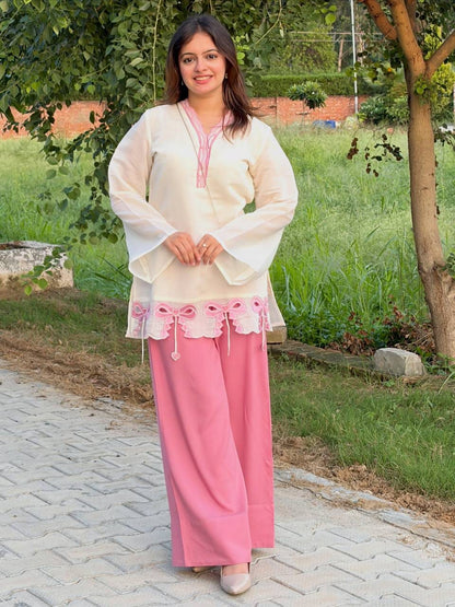 Designer Party Wear Look Pur Roman Silk Top & Plazzo  set