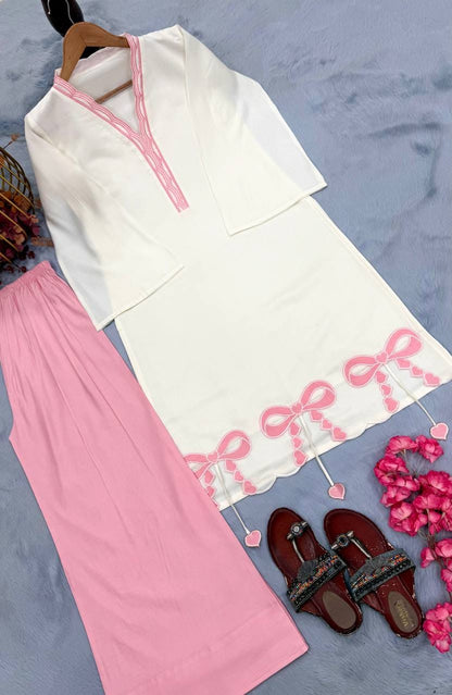 Designer Party Wear Look Pur Roman Silk Top & Plazzo  set