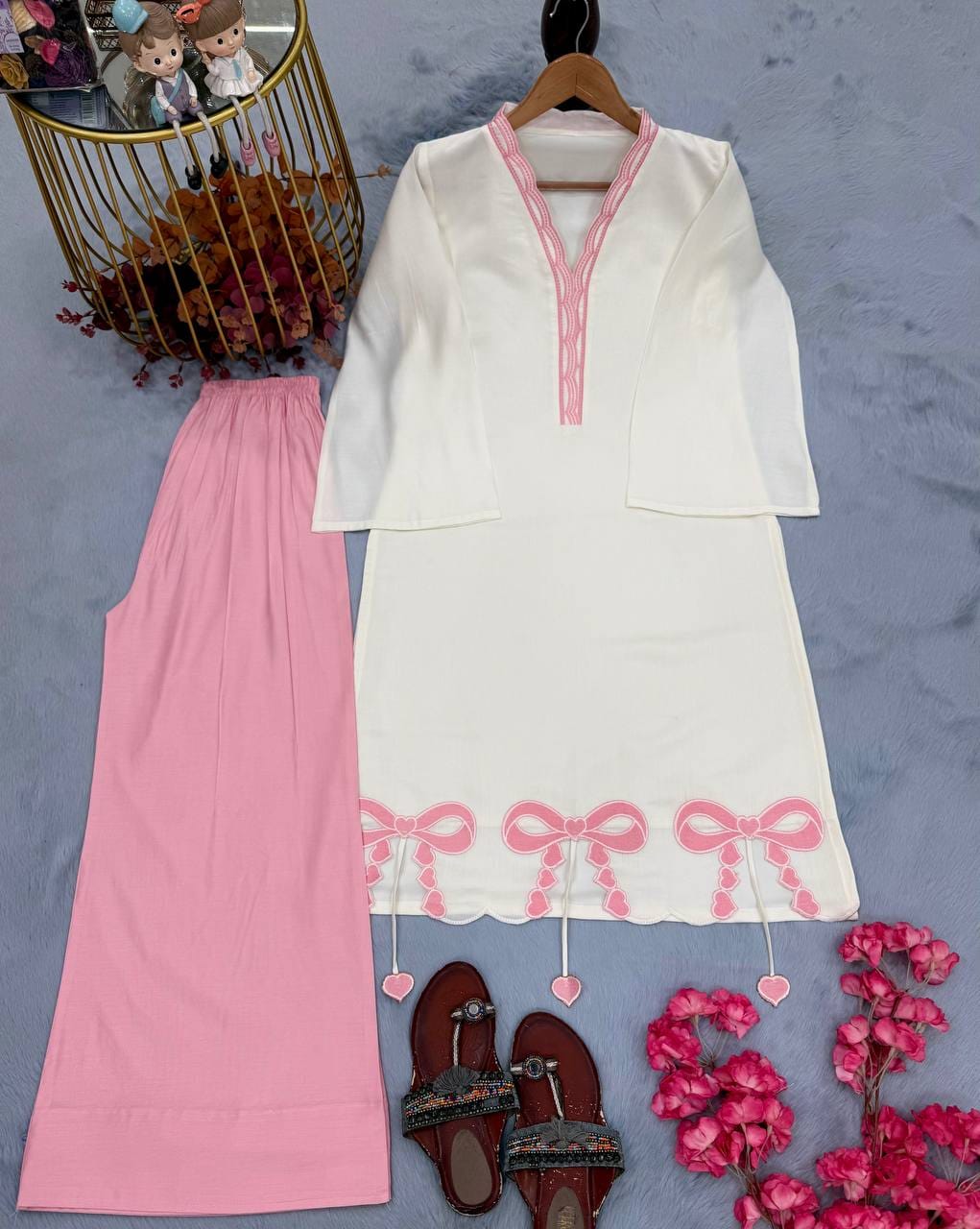 Designer Party Wear Look Pur Roman Silk Top & Plazzo  set