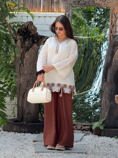 Designer Party Wear Look Pur Roman Silk Top & Plazzo  set