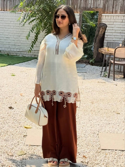Designer Party Wear Look Pur Roman Silk Top & Plazzo  set