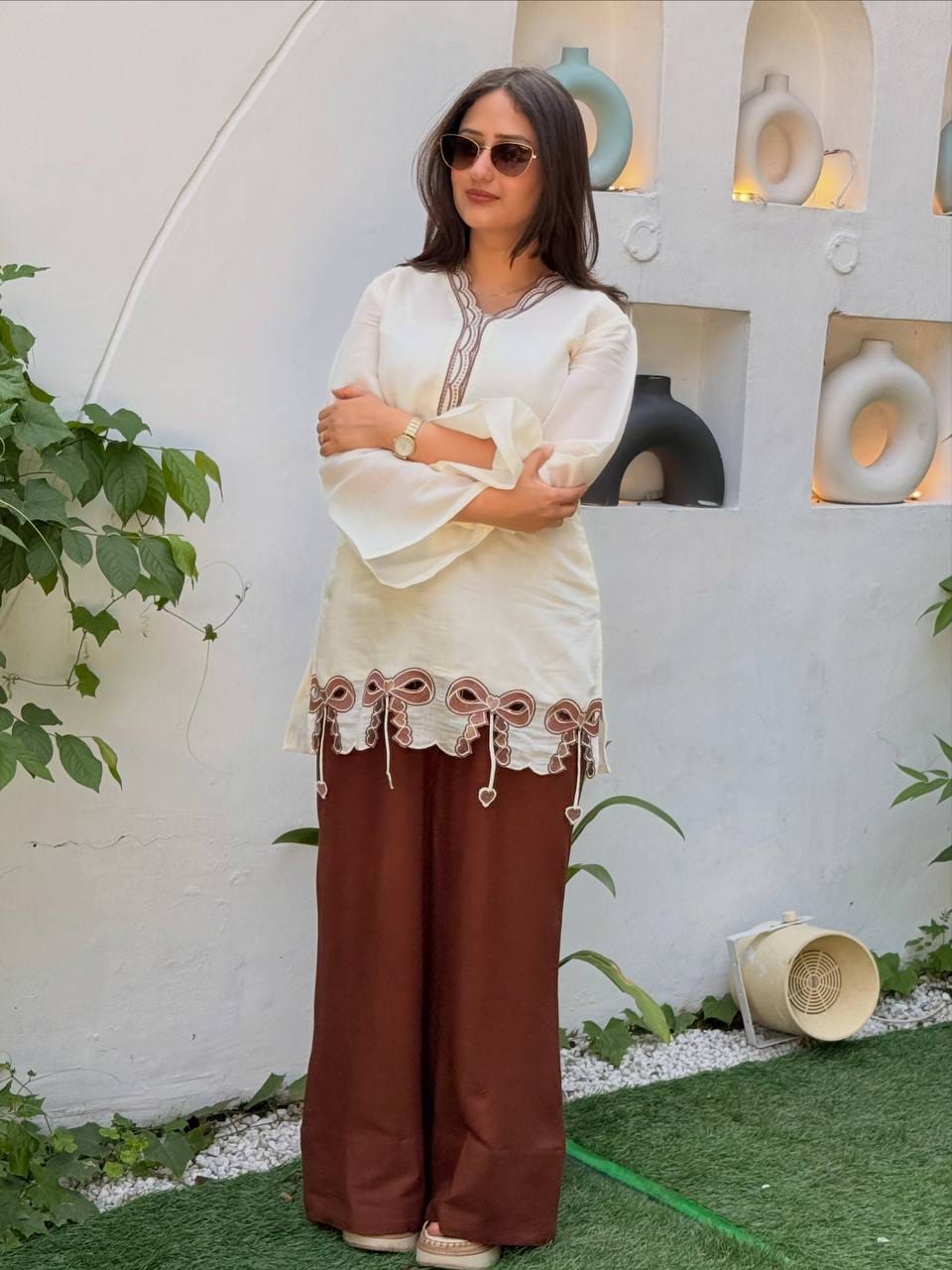 Designer Party Wear Look Pur Roman Silk Top & Plazzo  set