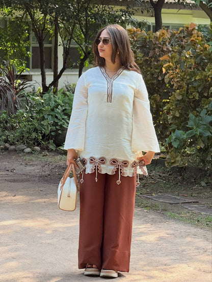 Designer Party Wear Look Pur Roman Silk Top & Plazzo  set