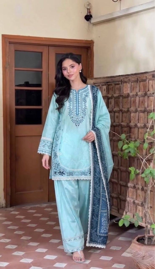 Designer Party Wear Look Pur Satin Rayon Top & Farshi Palazzo With Dupatta set