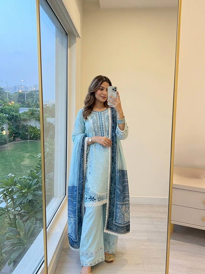 Designer Party Wear Look Pur Satin Rayon Top & Farshi Palazzo With Dupatta set