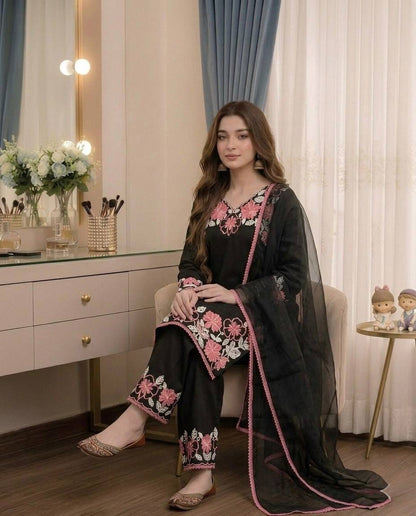 Designer Party Wear Look Pur Satin Rayon Top & Farshi Palazzo With Dupatta set