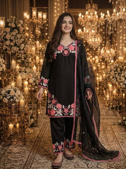 Designer Party Wear Look Pur Satin Rayon Top & Farshi Palazzo With Dupatta set