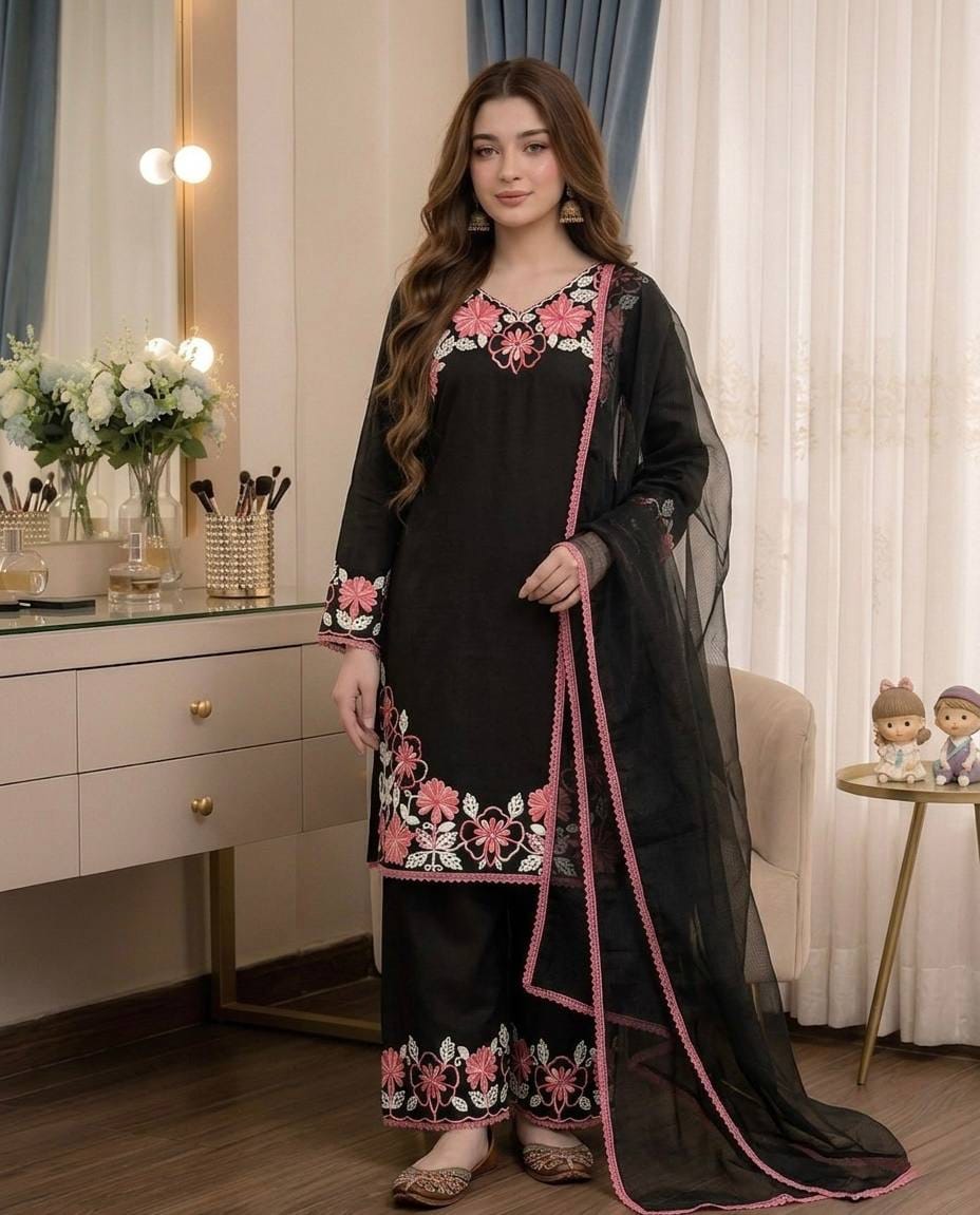 Designer Party Wear Look Pur Satin Rayon Top & Farshi Palazzo With Dupatta set