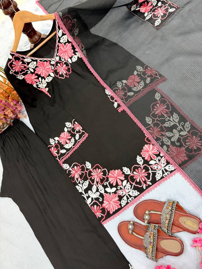Designer Party Wear Look Pur Satin Rayon Top & Farshi Palazzo With Dupatta set