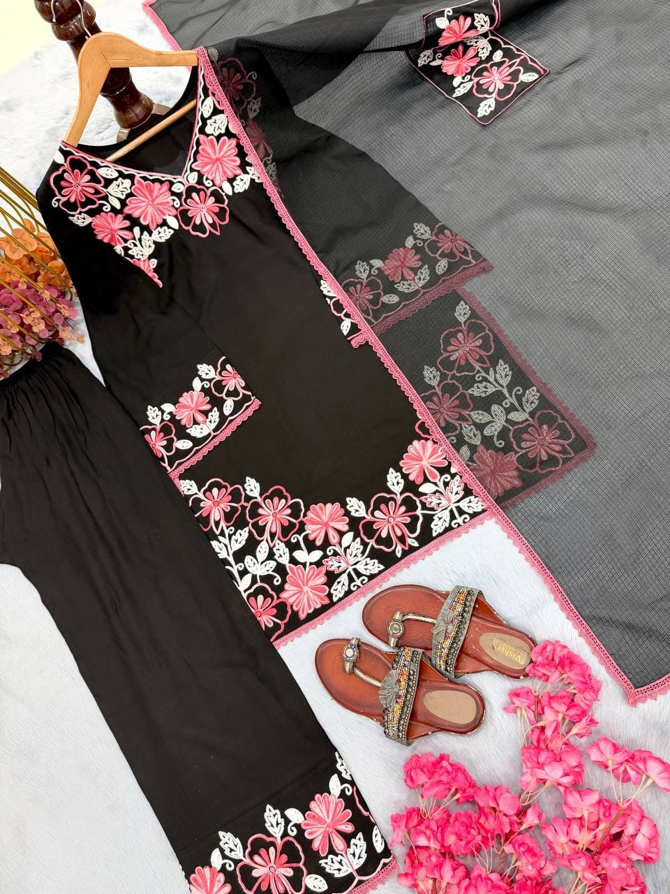 Designer Party Wear Look Pur Satin Rayon Top & Farshi Palazzo With Dupatta set